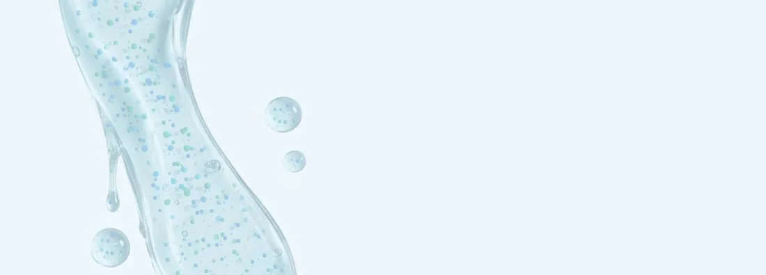 Close-up of Kinzeno blue and green microbubbles in the gel