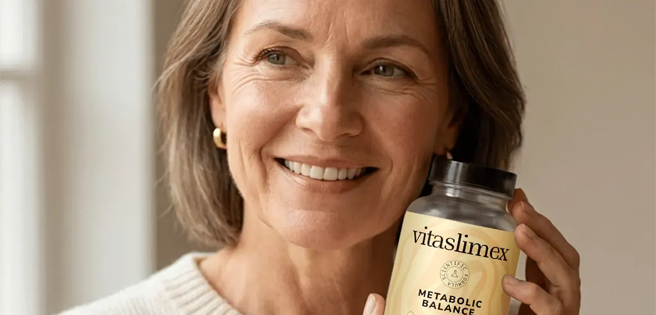 Frau hält eine Dose Vitaslimex Metabolic Balance in der Hand